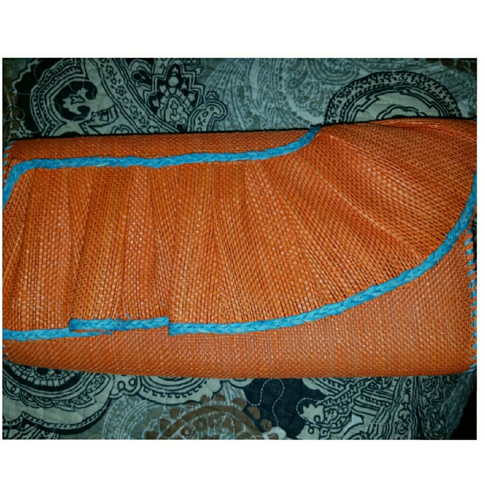 Bright Orange Straw Clutch